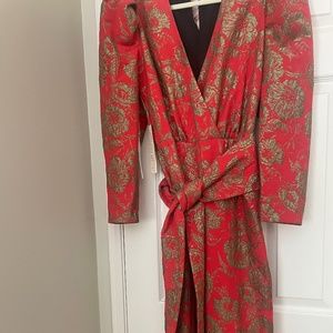 Red and Gold Floral Print Pant Suit